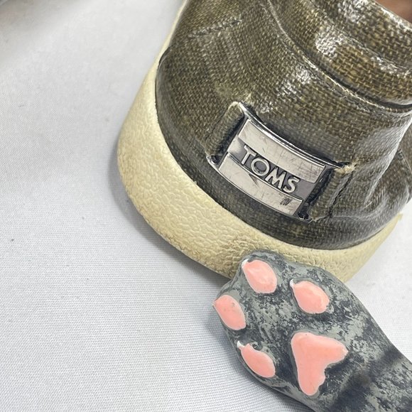 TOMS Womens 9 Avalon Olive Green Waxed Canvas Patent Linen Slip On Loafers - Picture 6 of 9